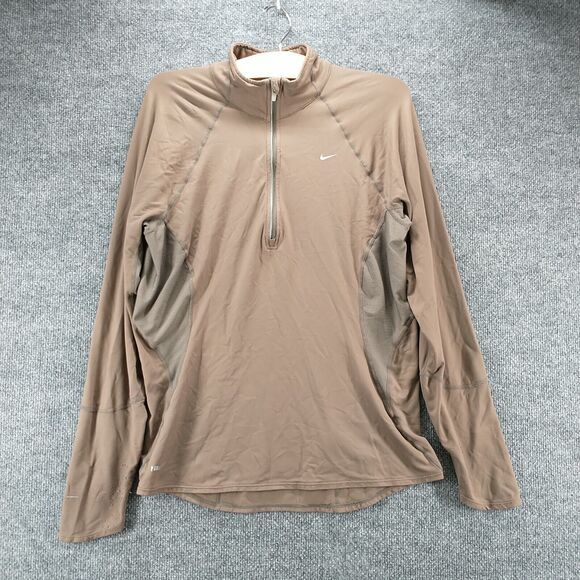 Nike Fit Dry Women's 1/4 Zip Athletic Shirt Brown Large 12-14 Raglan Sleeve - Picture 2 of 16